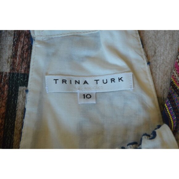 Trina Turk Women's White Blue Floral Halter Neck Sleeveless Shift Dress Size 10 - Picture 8 of 10